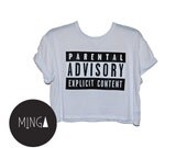 parental advisory TOP CROP t shirt  retro hipster punk handmade womens ladies funny trendy