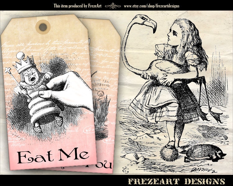 Alice Party Tags - Digital collage sheet Drink Me Eat Me Tags - Table decor Vintage paper craft paper goods - PARTY TAGS nr2