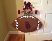 USC Gamecock Burlap Football Door Hanger: Personalized with your last name