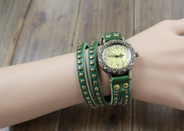 steampunk Retro Pattern Leather Watch, sude wrap bracelet watch