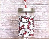 Mason Jar Tumbler 24oz Hello Kity Cozy BPA Free Straw - Travel Mug Great Gift