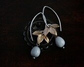 gold leaf earrings with natural seeds and sterling silver ear wires - wedding jewelry - dangle earrings - clip-on earrings on request