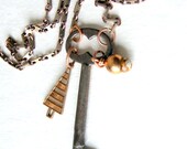 Forest Dweller Necklace, antique skeleton key, vintage tree charm, acorn, vintage chain. key necklace, eco fashion, Industrial Flora