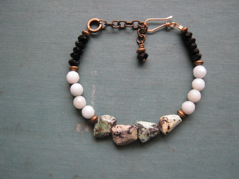 Turquoise, Amazonite, Jet Gemstone Bracelet - Mint Black