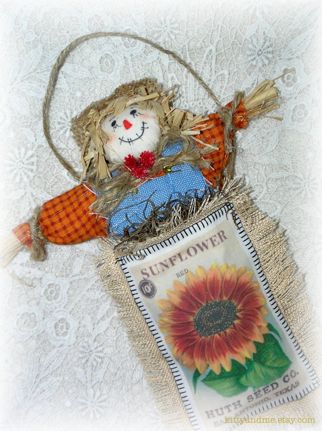 Fall Scarecrow in Sunflower Seed Packet Halloween Decoration Ornament