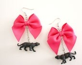 Tiny Black Panther & Pink Bow Earrings