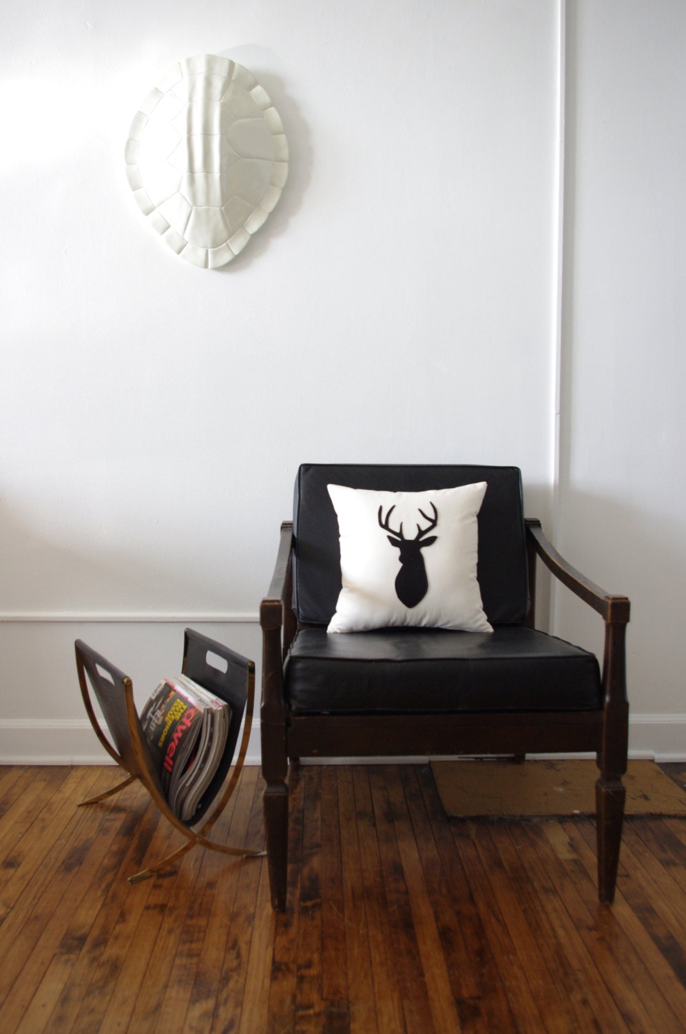 Black on Natural Stag Head Silhouette Decorative Pillow