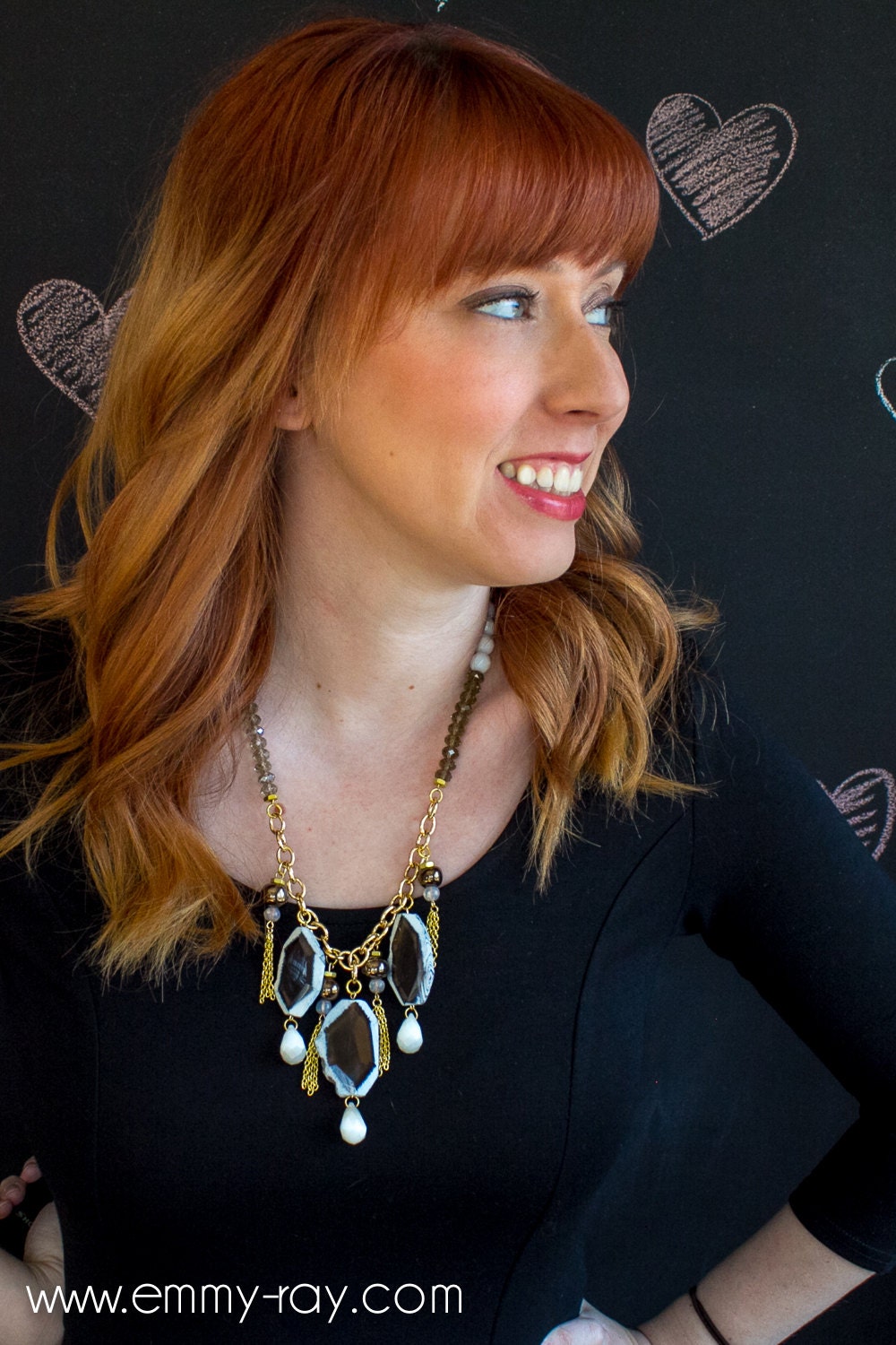 Agate and gold tassel statement necklace