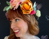 Colorful whimsical silk and velvet floral crown