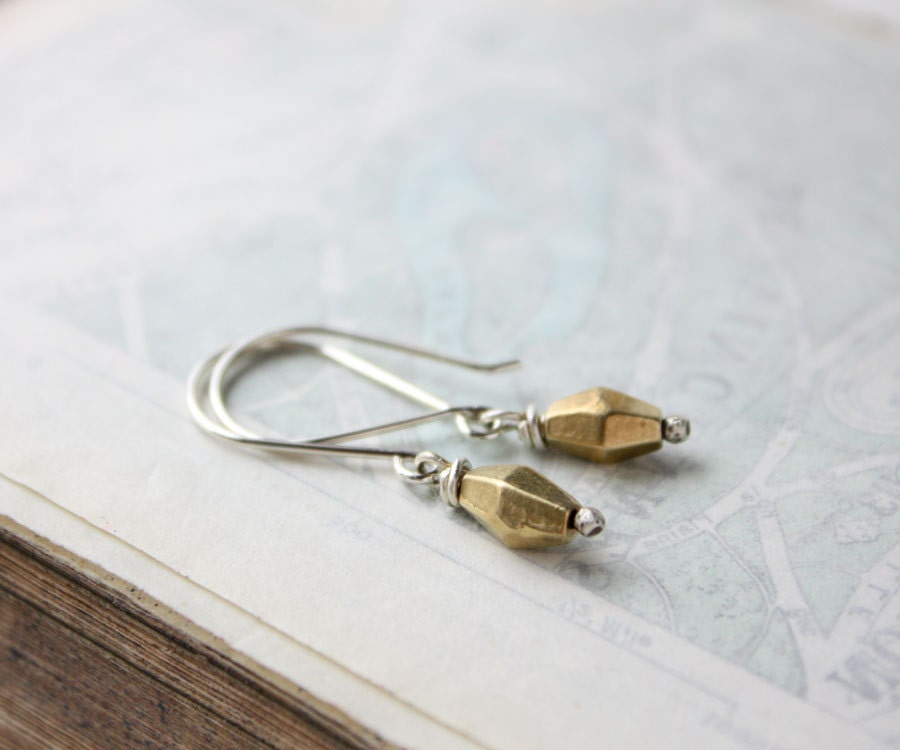 sterling silver earrings, brass mixed metal, modern minimalist everyday