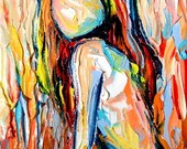 Nude oil painting abstract figure impasto art by Aja 5x7 Femme 296
