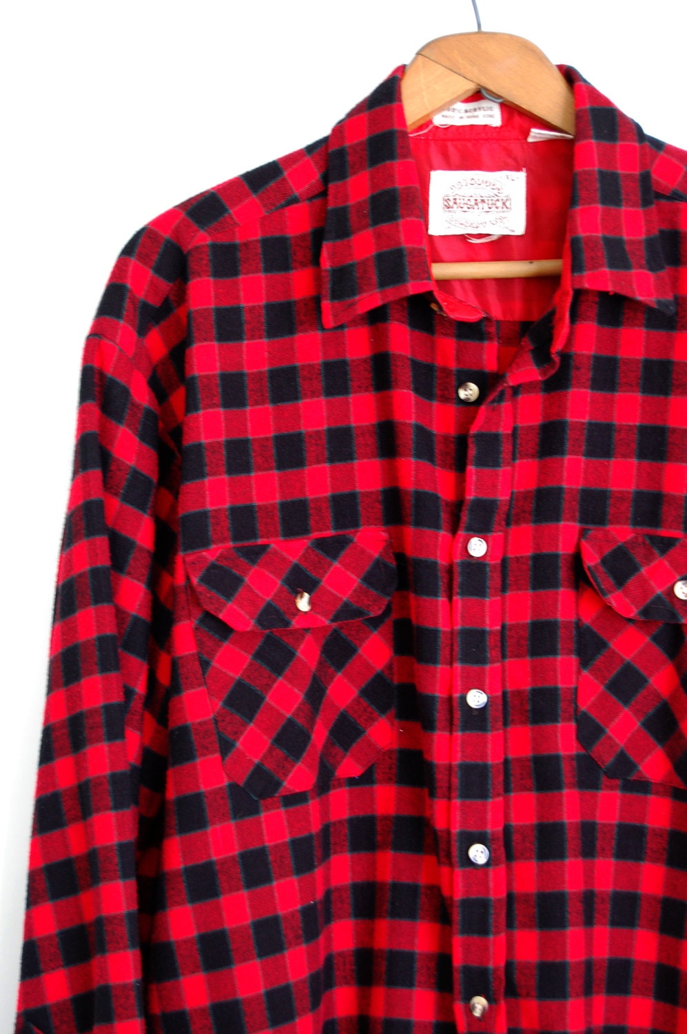 mens flannel shirt / vintage plaid shirt / red black green lumberjack plaid / super soft xl