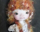 MADE TO ORDER Size 6 - 7 Enyo Lati Yellow Pukifee Tokissii Dasom Doll Pixie Elf Hat  -  Hand Crocheted With Specialty Yarns Orange Gold Rust