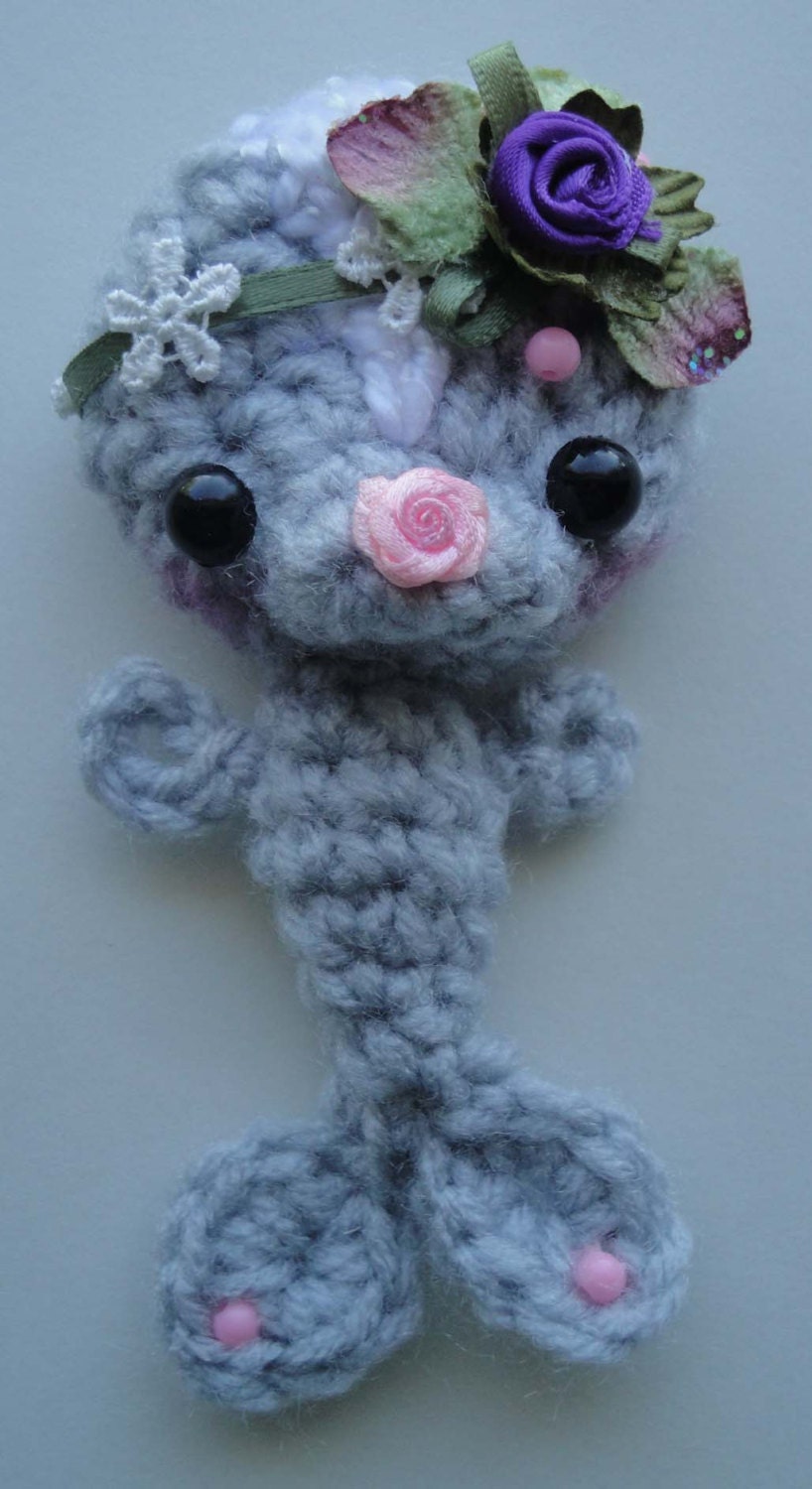 OOAK Grey Artist Baby Harp Seal Crocheted by Peggytoes