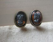 Vintage Black Iridescent Cameo Earrings