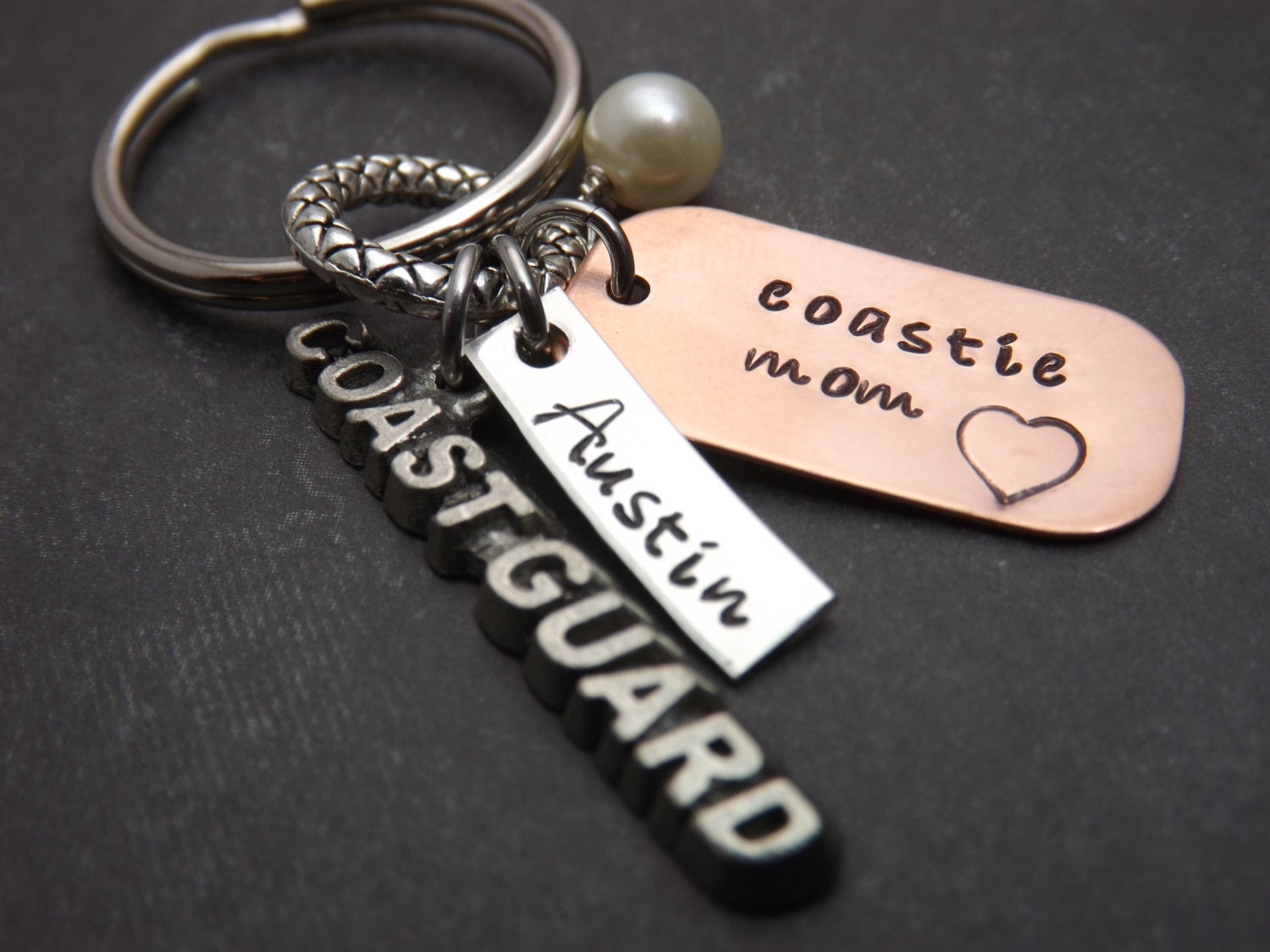 Military support keychain-personalized-handstamped-Coast Guard-army-navy-marines-airforce