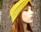 Womens Crochet Headband - Crochet Turban Headband in Marigold Mustard Yellow - Womens Hair Accessories - READY TO SHIP