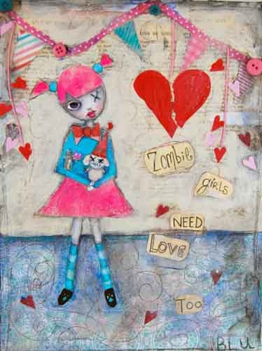 Zombie Girls Need Love Too Giclee Print of Original Art