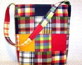 Nautical Hobo Bag Madras Plaid Patchwork Bag Sling Purse Nautical Patchwork Shoulder Bag