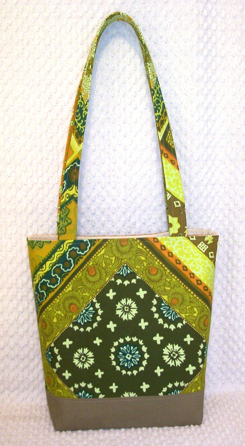 Bohemian Urban Tote Bag Large Bohemian Bucket Bag Shoulder Bag Vintage Hippie Chic Bandana Greens, Orange and Yellow - Gift for Her