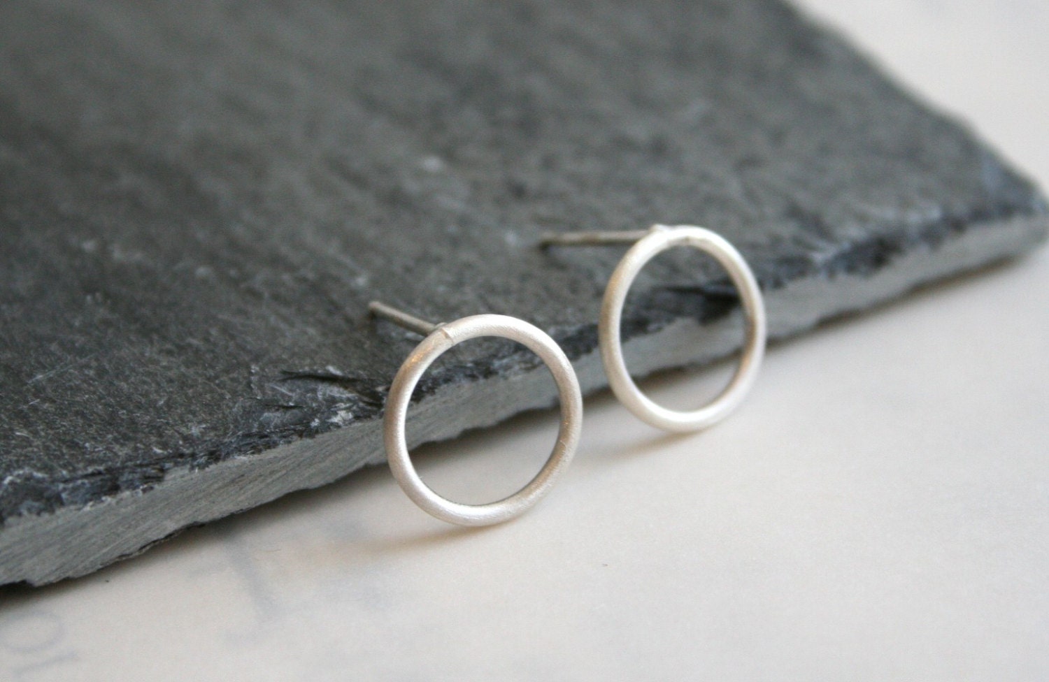 Small Sterling Silver Matte Brushed Circle Stud Earrings Gift under 30