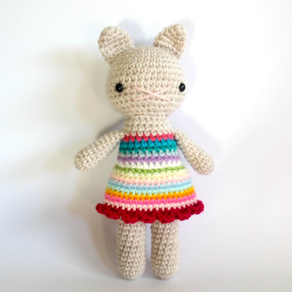 stuffed plush toy cat kitten amigurumi crochet kitten plushie rainbow .. little candi