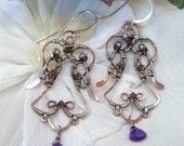 Copper and Amethyst Wire Wrapped Angel Earrings