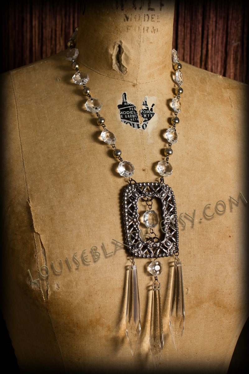 SALE Art Deco Inspired Crystal Filigree Buckle Necklace by Louise Black