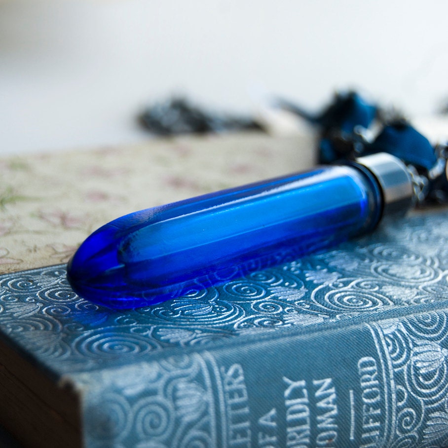 SALE Life Force Cobalt Blue Glass Vial Ribbon Necklace