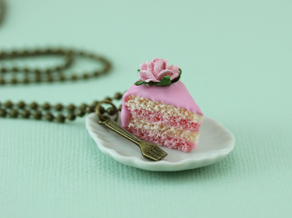 Pink Rose Cake Necklace