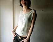 Mint silk tank top - Sheer crop top - green chiffon blouse - sleeveless womens pleated camisole