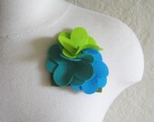 dimensional corsage wool felt flower brooch in turquoise and lime, made to order