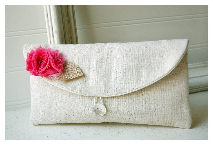 shabby pink clutch burlap purse wedding rustic raw cotton linen rose color choice purse Personalize Bridesmaid party gift MakeUp tagt team