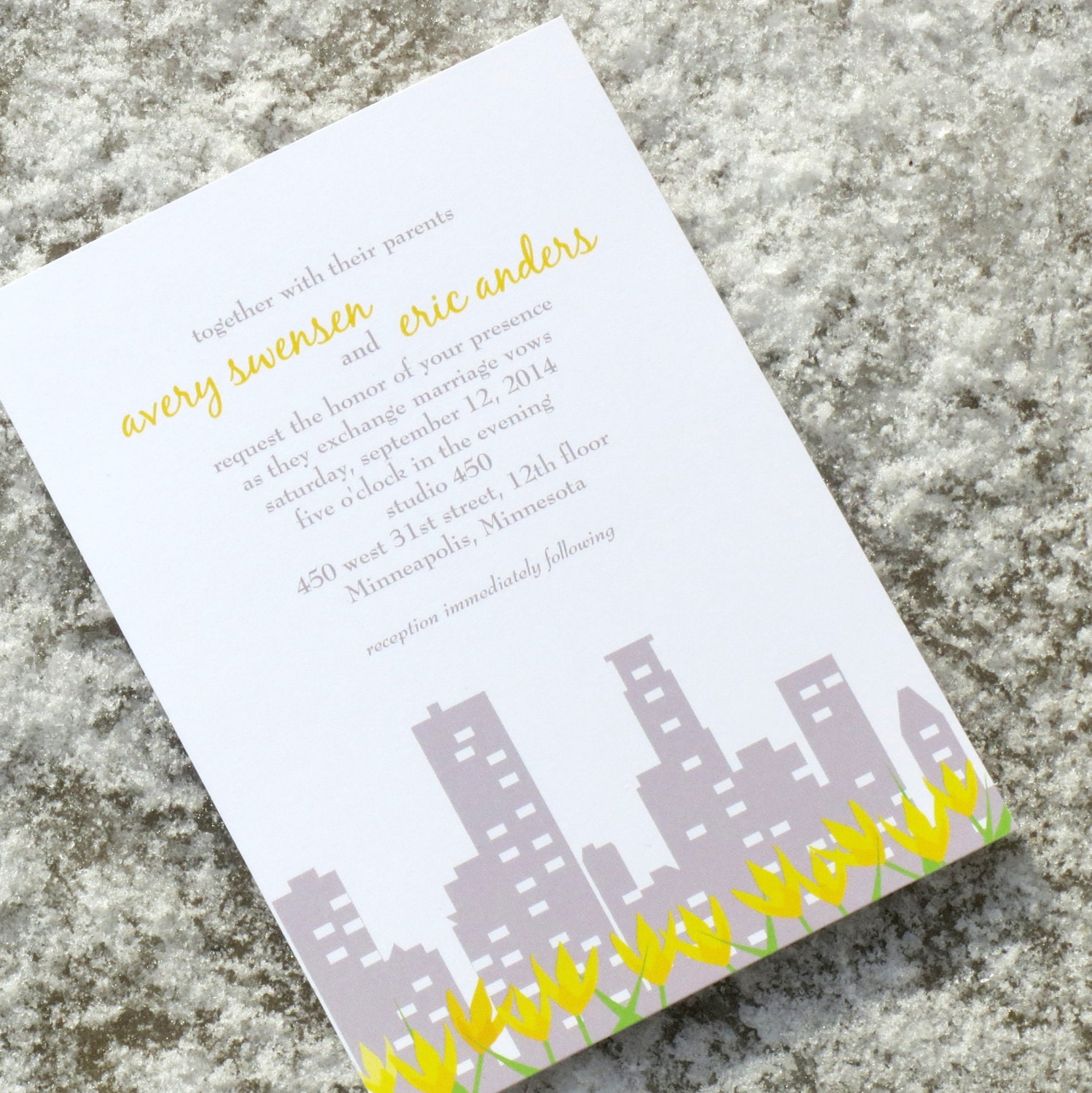 Minneapolis Skyline Wedding Invitation Spring Summer Deposit - New York, Seattle, Boston, Calgary, Chicago, Generic