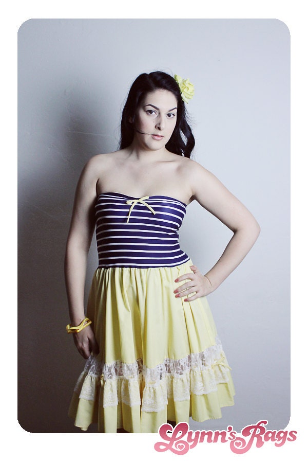 Diy Yellow Blue  RUFFLE Baby Doll DRESS Bow Birthday Party Handmade