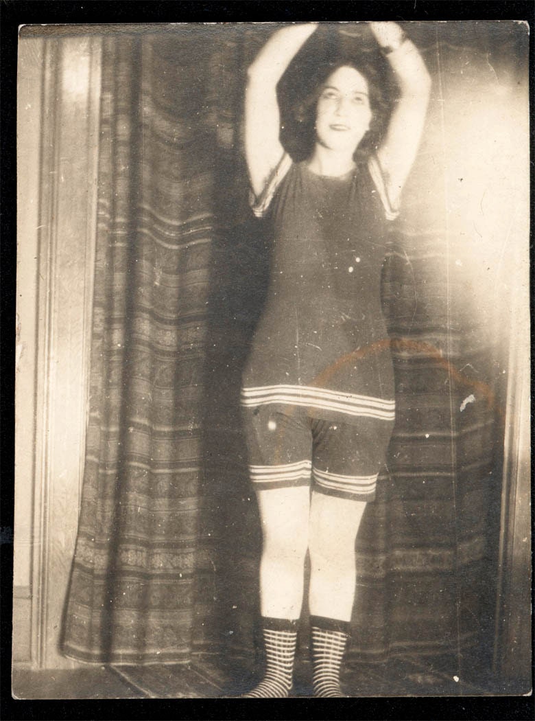Vintage photo Lena Schlador Posing Bathing Beauty Living Rm Silverton ORegon