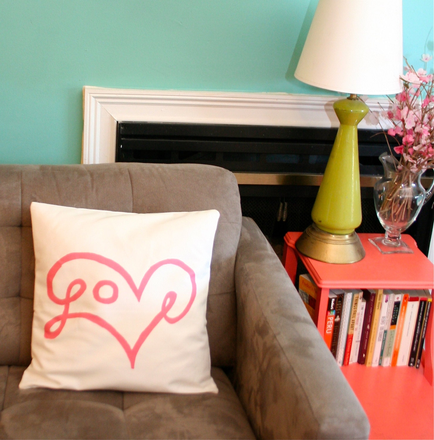 Love Print Pillow Cover in Pink 18X18"