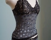 Gray Polkadot Camisole - Black Lace Sheer Womens Lingerie - See Through ' Tiger Lily' Style - Tank Made To Order