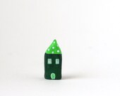 SALE - Little Home No 342 - Little Saint Patrick's Day clay house - dark green and lime green with white spots
