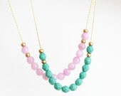 Delicate Beaded Necklace, Gold Plated Chain, Glass Beads, Choose Your Color