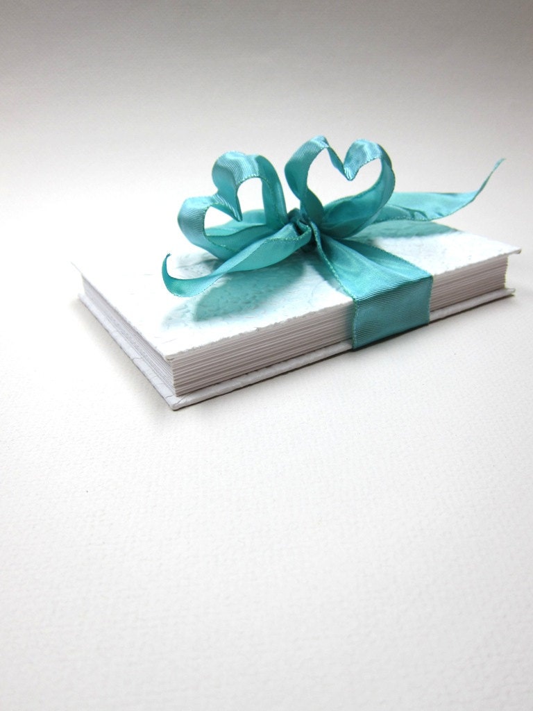 White-Colored Wedding Photo Album/Accordion Book with teal-Colored Ribbon