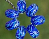 Deep Blue Blitz - Set of 7 Encased Lampwork Beads - Dan O Beads