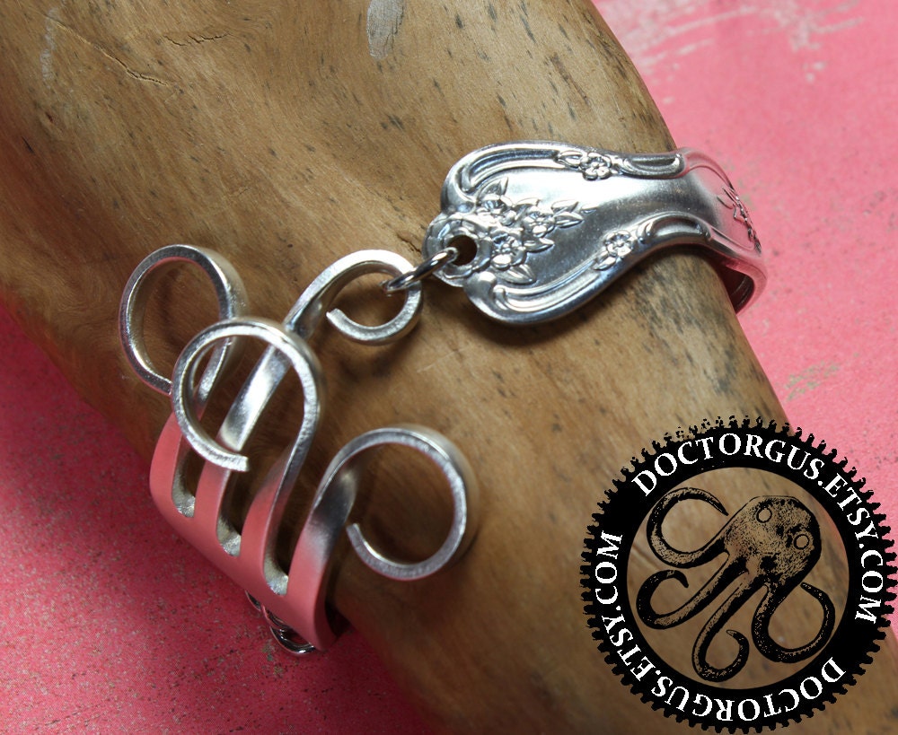 Sterling Silver Plated Twisted Fork Bracelet -- Handmade by Doctorgus from Vintage Silverware