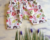 Organic Kids Cotton Shorts- Forest Animals Pink
