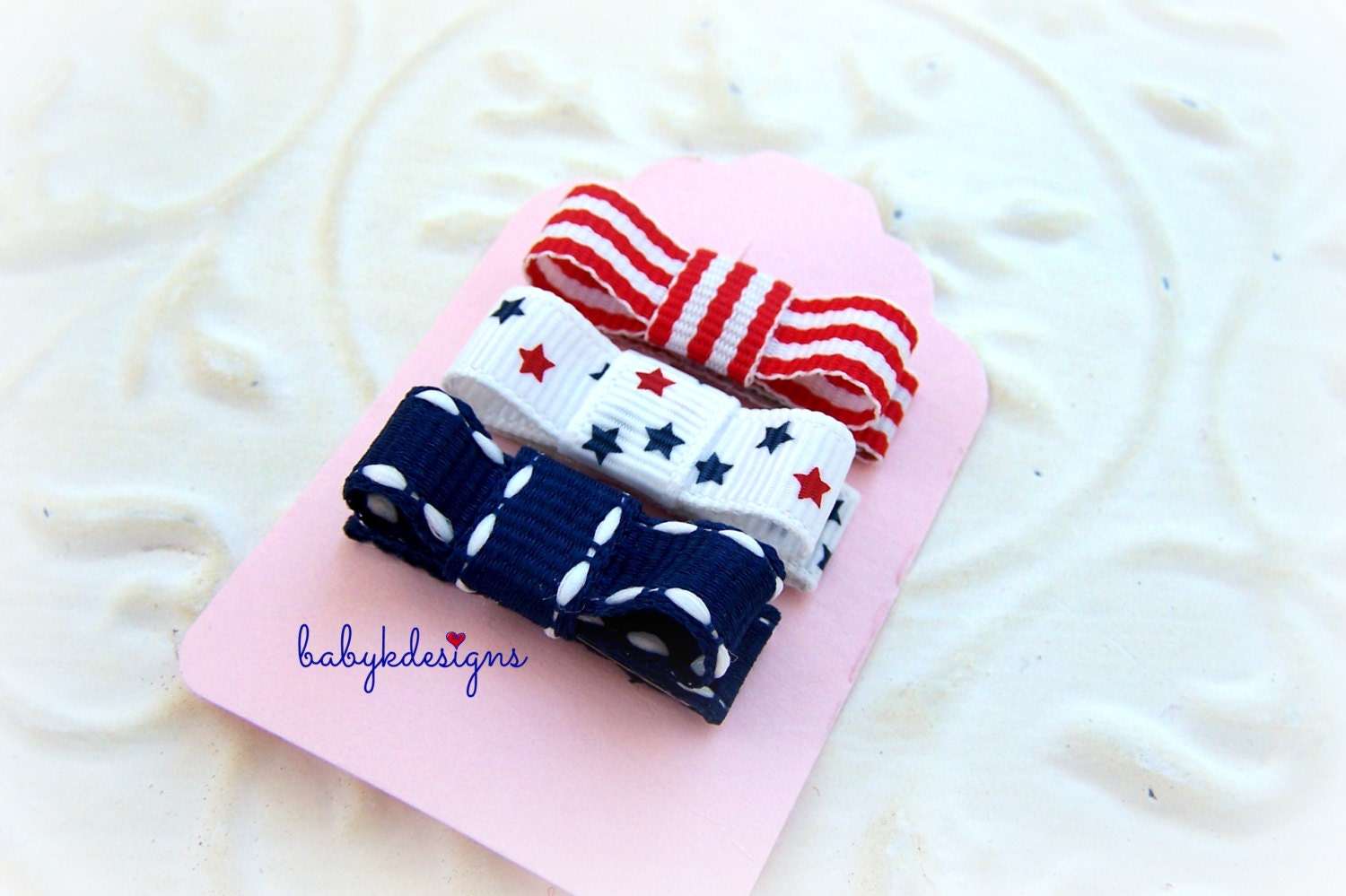 STARS n STRIPES Baby Clip / Infant Clip  / Girls Petite Baby Bow Patriotic Red White Blue Infant No Slip Clips/Girls Bow or U Pick