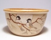 Black Capped Chickadees and Pine Stoneware Serving Bowl 2quart Limited Series 68