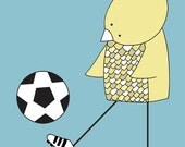Nursery Art, Bird Playing Soccer, Sports Nursery, Art Print, Blue, Nursery Decor