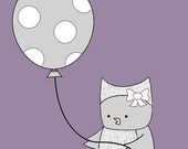 Purple and Grey Nursery Art, Owl with Balloon, Baby Girl Wall Art, Nursery Art Print