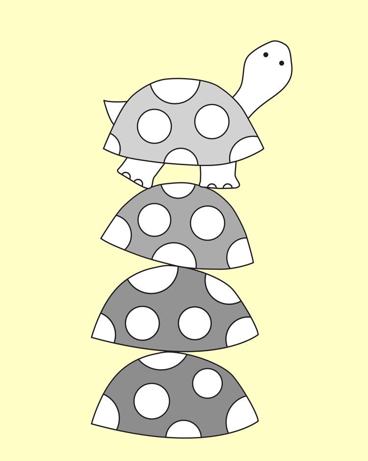 Turtle Stack, Yellow and Grey Nursery, Art Print, Baby Wall Art, Nursery Decor