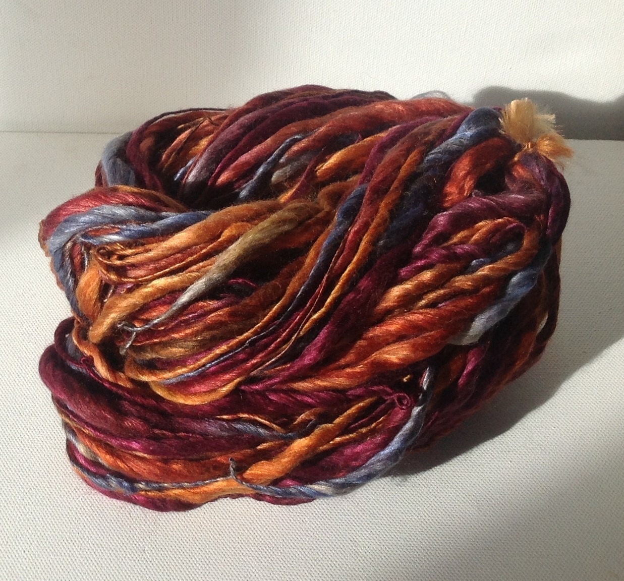 Handspun yarn Thick and Thin merino and silk 50/50 bulky 84yards 3.5ozs Jewel in the Crown